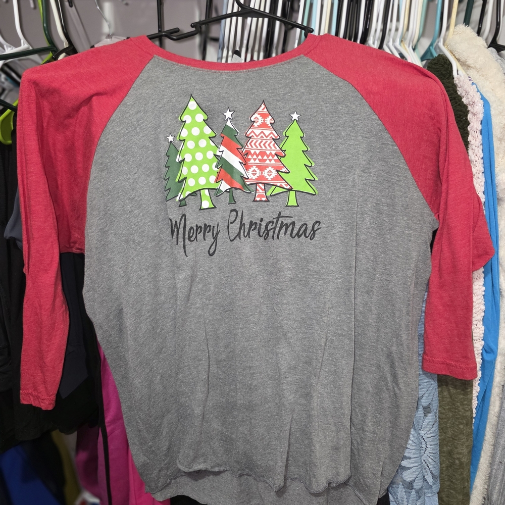 Kids Merry Christmas Raglan Tee - Gray & Red
